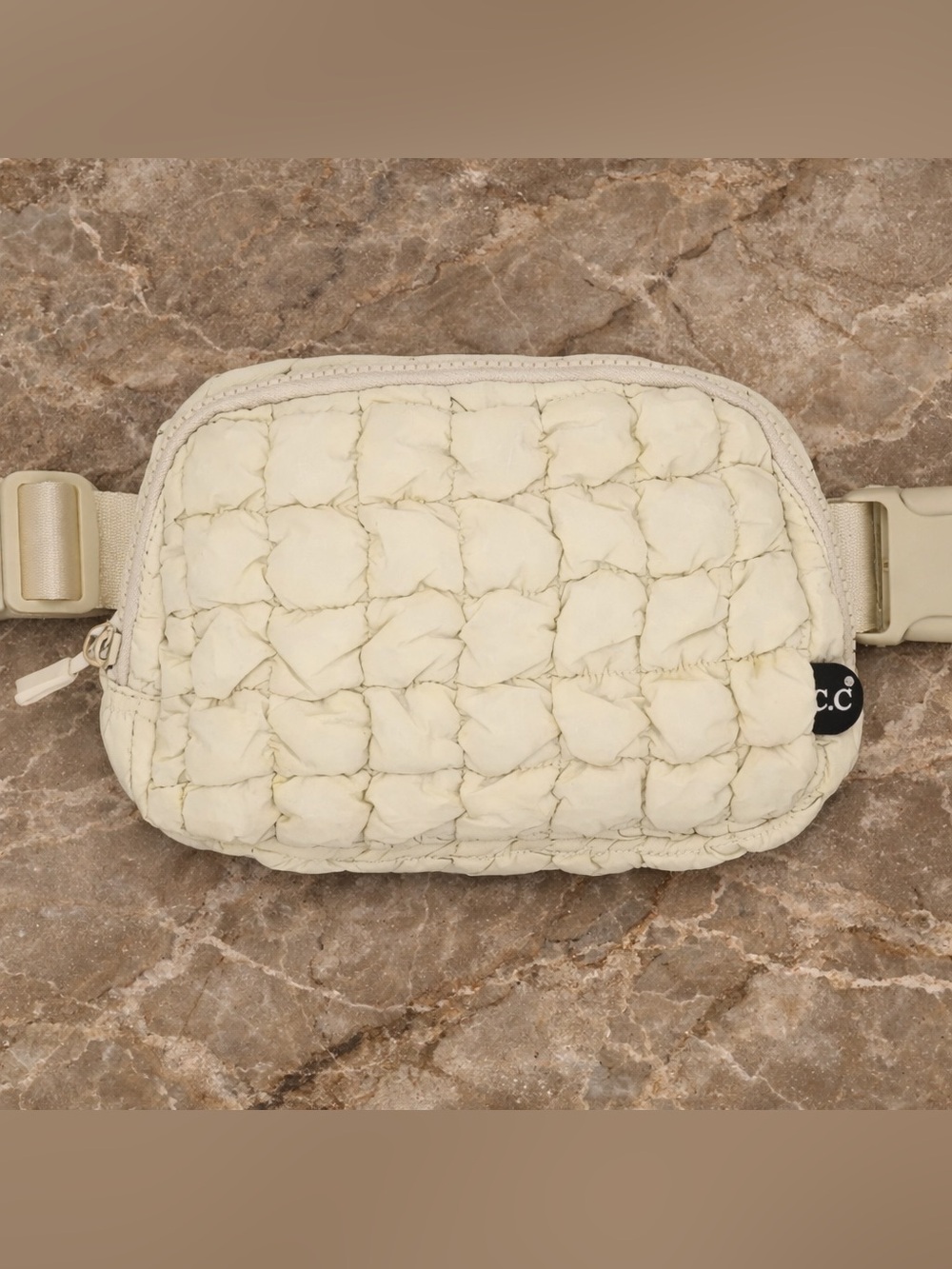 🆕 C.C Quilted Puffer Beige Crossbody Fanny Pack Belt Bag